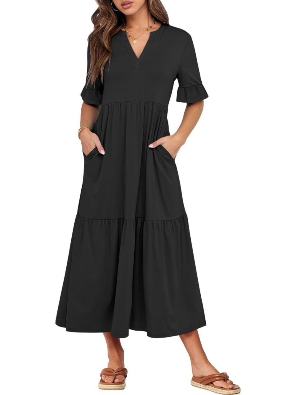 Summer Maxi Dress for Women | Casual Ruffle Short Sleeve | Perfect for Beach